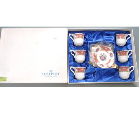 A vintage 20th collection ceramic porcelain Coalport Montrose - pink pattern tea service comprising of six cup and saucers co