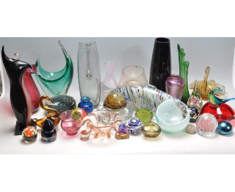 A large collection of vintage retro 20th century studio art glass. The group is comprising of a wide variety of vases of a la