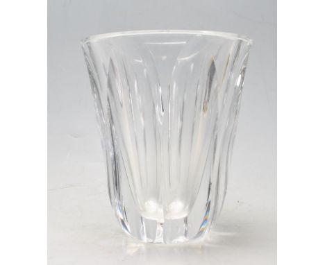 A vintage 20th century St Louis lead crystal faceted vase of tapering form having oval shaped decoration to each facet. Signe