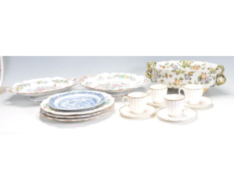 A collection of early 20th century ceramic porcelain ware to include four cups and saucers with gold rims, Italian Majolica s