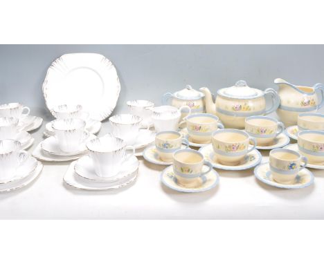 A collection of Royal Albert china having silver and gold gilt to the edges together with a New Hall tea service.&nbsp;