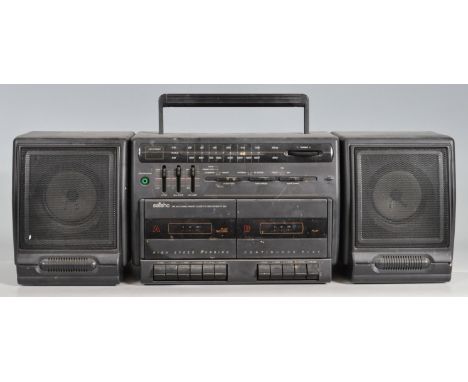 A retro vintage late 20th century 1980s Saisho stereo cassette recorder PT 350m Boombox having a twin cassette desk, FM Stere