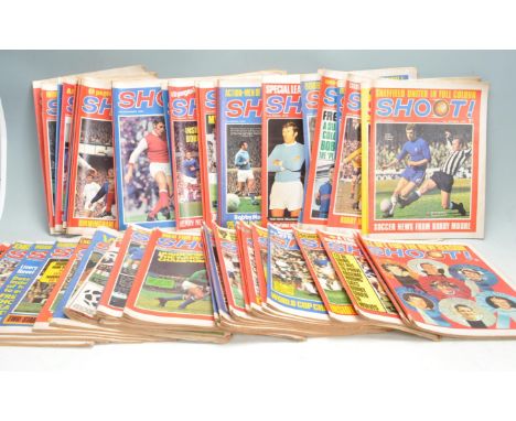 A collection of vintage 1970s 20th century Shoot football colour magazines. Contains editions 1-60. Also includes World Cup S