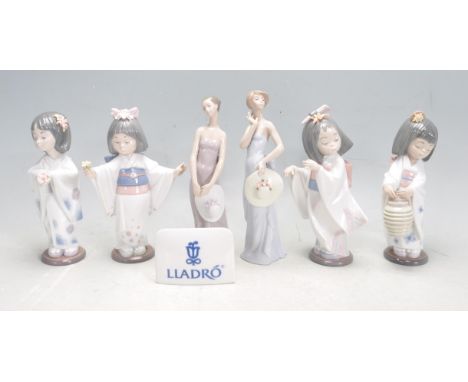 A pair of seven early 21st century Lladro polychrome ceramic figurines comprising of Bridesmaid and Coquette. Together with f