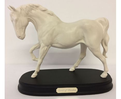 Royal Doulton "Spirit of Freedom" ceramic horse figurine, on black wooden plinth, model #DA58B. In white matt finish, designe