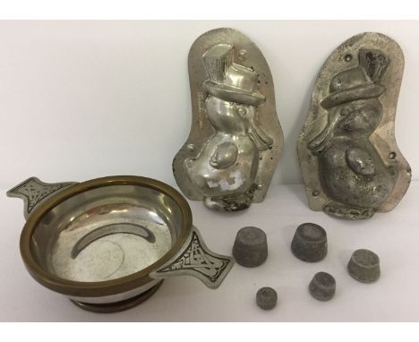 A small collection of vintage metal ware items. Comprising: a 2 sectional Anton Reiche, Dresden duck shaped chocolate mould, 