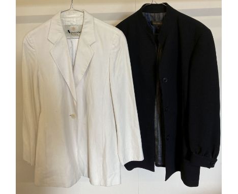 A cream single button fastening jacket by Aquascutum of London with welt style pockets. Together with a heavy black crepe man