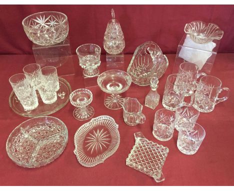 A box of assorted vintage cut glass and crystal items to include Thomas Webb and Waterford Crystal. Lot includes: bowls, bask