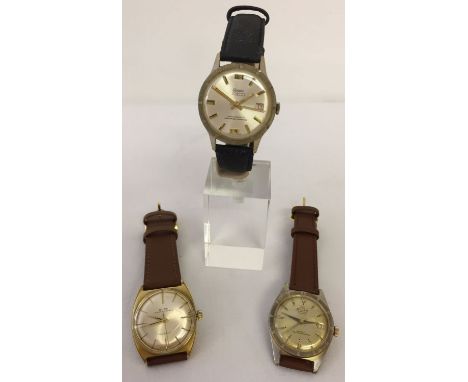 3 vintage swiss mechanical watches with leather straps; Etiene, Guda and Buler Nivarox. All in working order.