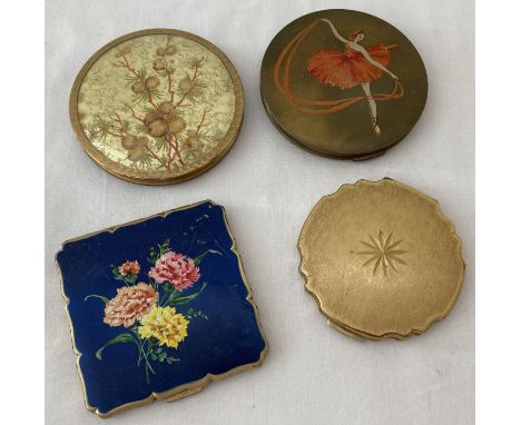 A collection of 4 vintage compacts by Stratton.To include gold tone with engine turned decoration and ballerina design.