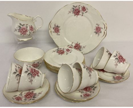 A vintage Duchess bone china, 6 setting tea set with rose detail. Comprising: Sandwich plate, 6 cake plates, 6 cups &amp; sau