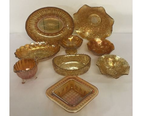 A box of vintage Carnival style lustre glass in orange colourway. To include bowls, jug and a pair of dishes.
