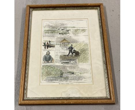 A framed and glazed hand tinted print "Pike Fishing At Wroxham, Norfolk". J Temple to bottom right. Frame size approx. 54cm x