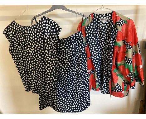 A vintage 1980's matching skirt, top and jacket by Hardy Amies, Savile Row, London. Fully lined skirt and scoop neck top in n