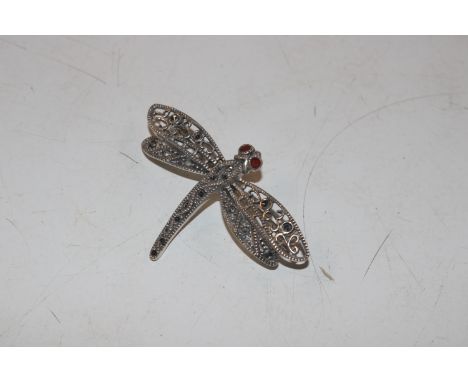 A vintage Sterling silver and marcasite brooch in the form of a dragonfly 