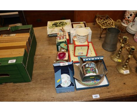 A boxed Wedgwood trinket box; Royal Worcester cup and matching plate; Royal Doulton "Bunnykins" etc