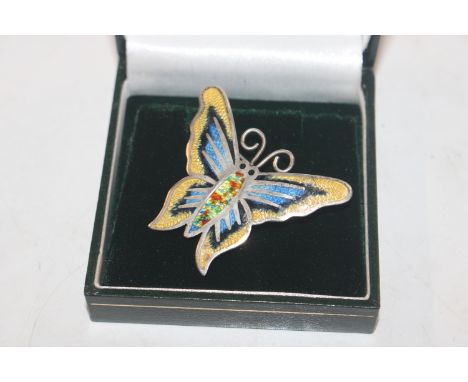 A large Sterling silver and enamel brooch in the form of a butterfly