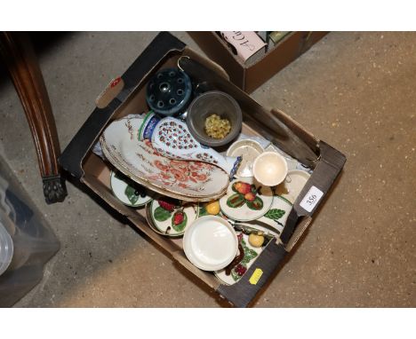 A box of various china to include Spode plates 