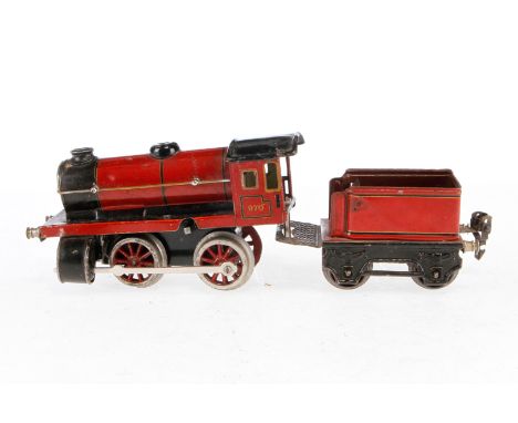Märklin B-Dampflok R 970, Spur 0, rot/schwarz, mit Tender, Uhrwerk wohl intakt, tw ergänzt und NV, als Ersatzteil
