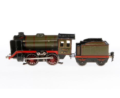 Märklin B-Dampflok R 66/12900, Spur 0, elektr., oliv/schwarz, mit Tender, kW und 1 el. bel. Stirnlampe, LS und gealterter Lac
