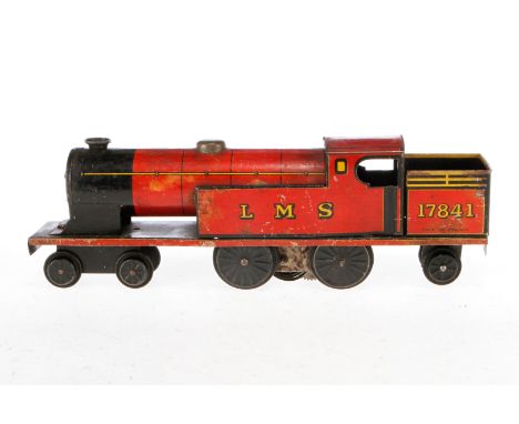Chad Valley Lokomotive 17841 LMS, Spur 0, Uhrwerk intakt, CL, LS, L 25,5, Z 3