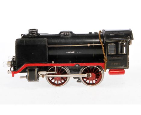 Märklin B-Dampflok R 910 B, Spur 0, schwarz, mit 2 el. bel. Stirnlampen und gW, Uhrwerk hakt, ohne Tender, Z 3