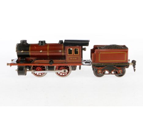 Märklin B-Dampflok R 950, Spur 0, Uhrwerk intakt, braun/schwarz, mit Tender, LS und gealterter Lack, sonst noch Z 2-3