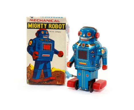 SU Mechanical Mighty Robot, with Spark, Korea, Blech, Uhrwerk intakt, leichte Alterungsspuren, H 13,5, OK, Z 2