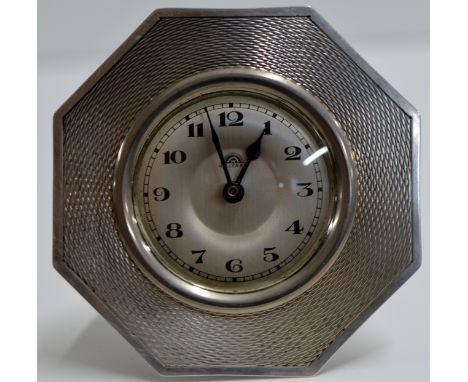 ART DECO STYLE STERLING SILVER CASED TRAVEL ALARM CLOCK BY HALLER     