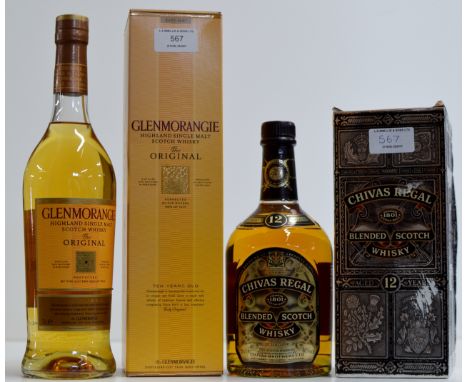 2 BOTTLE WHISKY SELECTION COMPRISING THE GLENMORANGIE TEN YEARS OLD HIGHLAND SINGLE MALT SCOTCH WHISKY - 70CL, 40% VOL & CHIV