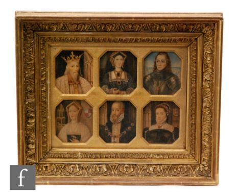 ENGLISH SCHOOL (EARLY 19TH CENTURY) - Portrait of Edward III, watercolour miniature on card, 8cm x 7cm, also five companion p