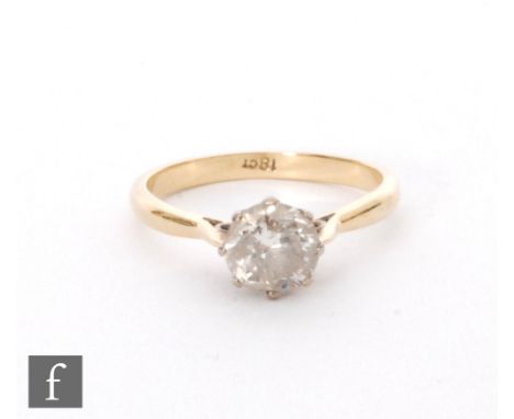 A mid 20th Century 18ct diamond solitaire ring, claw set brilliant cut stone, weight approximately 0.75ct, colour O/P, clarit