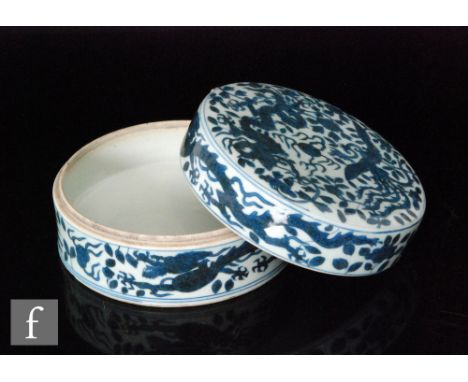 A Chinese blue and white dish and cover, Wanli (six-character mark), of circular form, the two sectional piece with blue and 