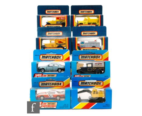 A collection of eight Matchbox diecast models in blue window boxes, together with a Superkings KS904 Super Value Pack, a Supe