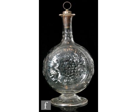 An early 20th Century James Powell &amp; Sons clear crystal glass decanter circa 1906, the moon flask shape body with collar 