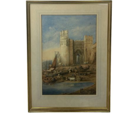 TWO PAINTINGS AND A PENCIL DRAWING AFTER DAVID ROBERTS R.A. (SCOTTISH 1796-1864):1. A WATERCOLOUR PAINTING ON PAPER DEPICTING