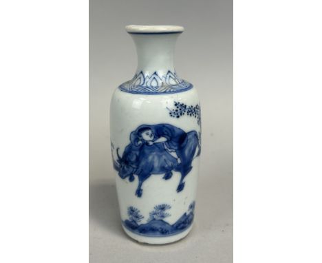 A KANGXI PERIOD BLUE AND WHITE BOTTLE WITH A POEM12cm H