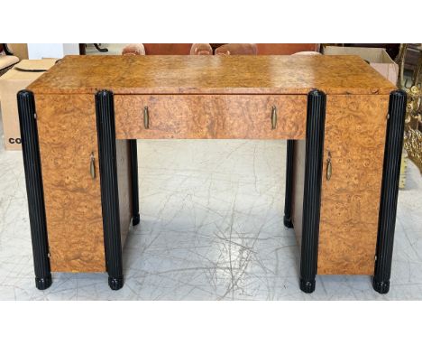 A LARGE AND IMPRESSIVE ART DECO BIEDERMEIER OR BIRDS EYE MAPLE CONSOLE TABLE OR DRINKS CABINET170cm x 100cm x 60cm