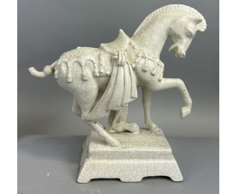 A LARGE CHINESE TANG STYLE CRACKLE GLAZED CERAMIC HORSE38cm x 38cm