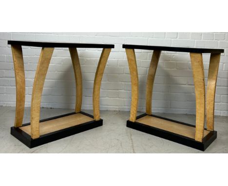 A PAIR OF ART DECO STYLE BIEDERMEIER OR BIRDS EYE MAPLE CONSOLE TABLES,66cm x 51cm x 41cm