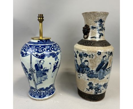 TWO LARGE CHINESE BLUE AND WHITE CERAMIC VASESTallest 45cm H