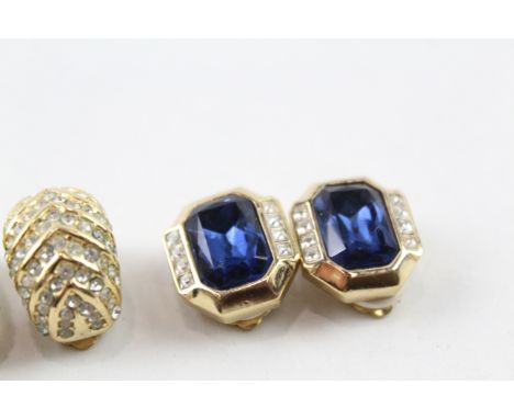 CHRISTIAN DIOR GOLD TONE CLIP ON EARRINGS INC. STONE SET X2 35G