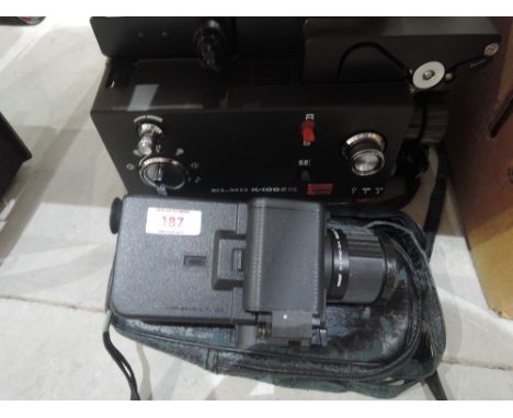 A Sankyo EM-20XL super 8 movie camera and an Elmo K-100SM 8mm projector