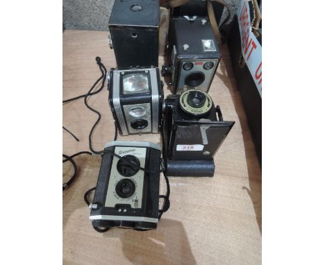 Five vintage Kodak cameras including a No2 Brownie, a Brownie Flash III, a Folding Brownie Six 20, a Duaflex and a Brownie Re