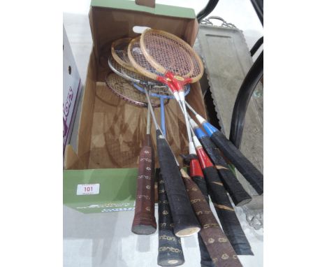 A selection of vintage badminton raquets