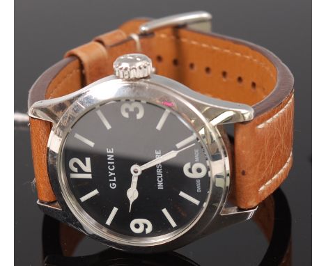 A Glycine Incursore gents stainless steel cased wristwatch, having a signed black dial with luminous Arabic numerals and bato