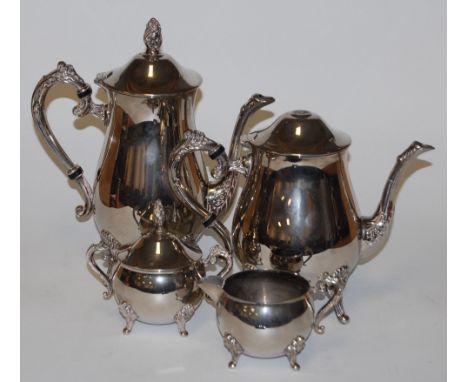 A silver plated four piece tea and coffee service, in the 18th century style 