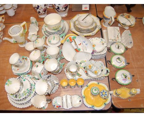 A Burleigh ware Art Deco part dinner service in the Zenith pattern; together with various other Art Deco teawares, toast rack