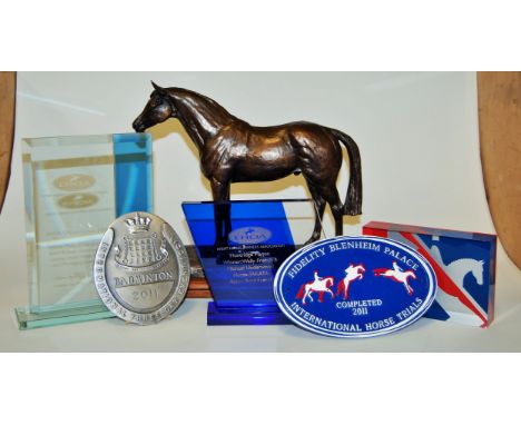 After Harriet Glen, a bronze resin figure of the horse Fidelity, together with various Event Horse Owners Association trophie