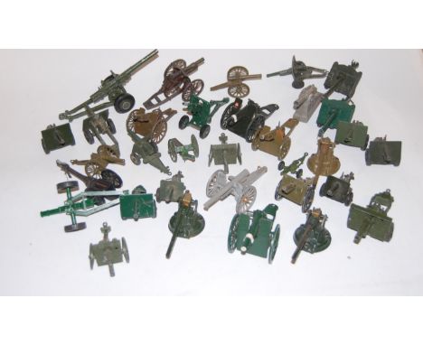 A box of assorted diecast model cannons, to include Crescent Toys and Britains etc